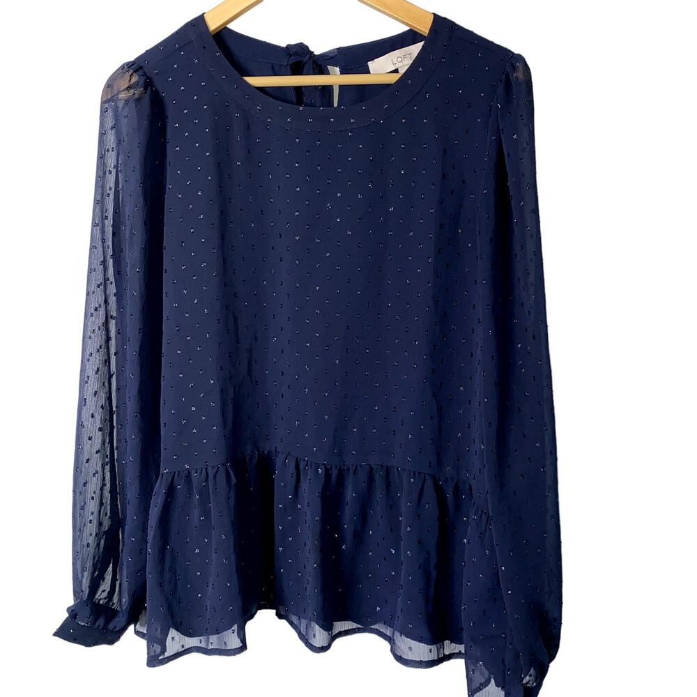 Loft Blouse Women Medium Swiss Dot Ruffle Career Minimalist Swiss Dot *